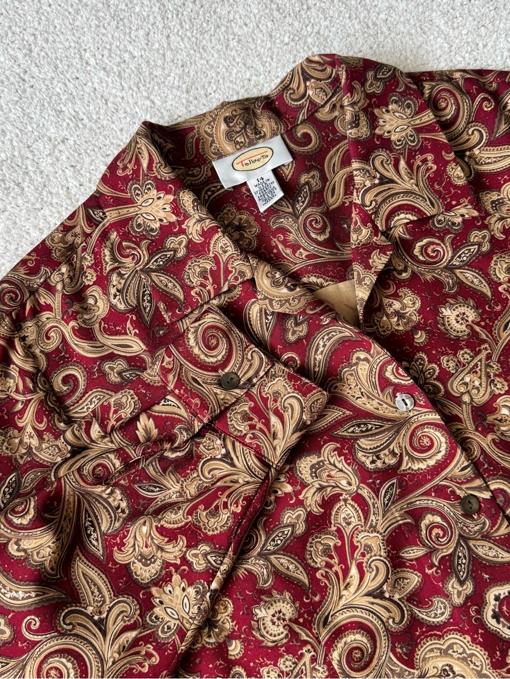 Talbots Burgundy and Gold Paisley Button-Down Shirt